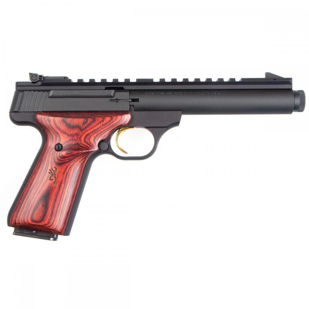Browning 051527490 Buck Mark Field Target SR 22 LR 10+1 5.50″ Black Threaded Bull Barrel, Matte Black Aluminum Frame, Picatinny Rail Receiver, Laminate Cocobolo Target Grip, Right Hand