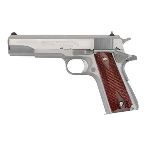 COLT Series 70 Government 1911 45ACP 5 7rd Pistol  Stainless w Rosewood Grips