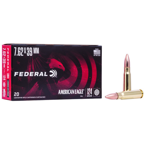 FEDERAL AMMO American Eagle 7 62x39 124gr Full Metal Jacket Brass Ammunition   20 Rounds