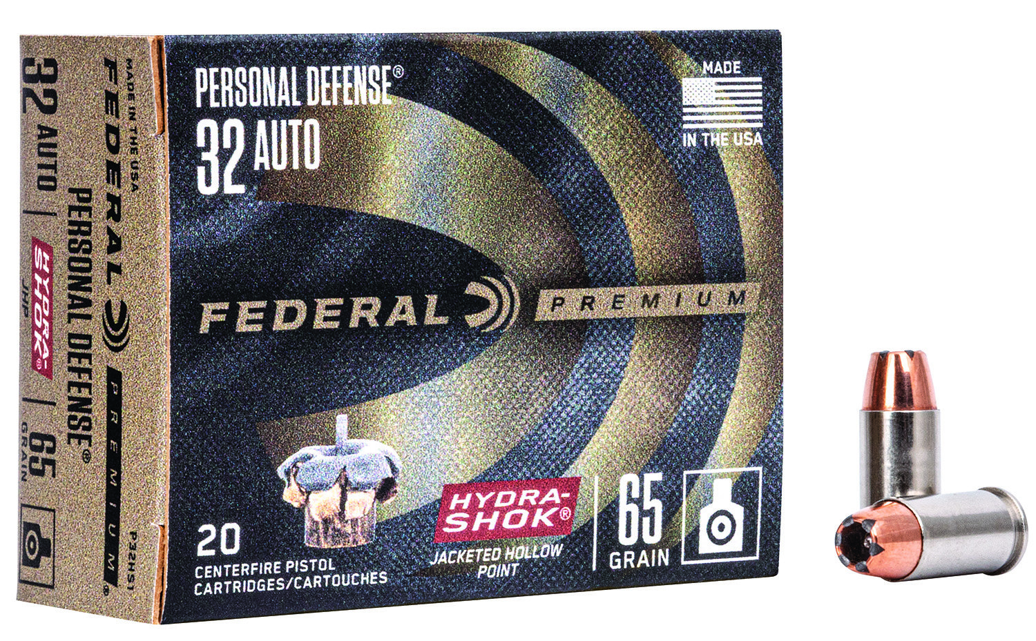 Federal FEDERAL AMMO Hydra-Shok Personal Protection 32 ACP 65gr Hollow Point Ammunition | 20 Rounds