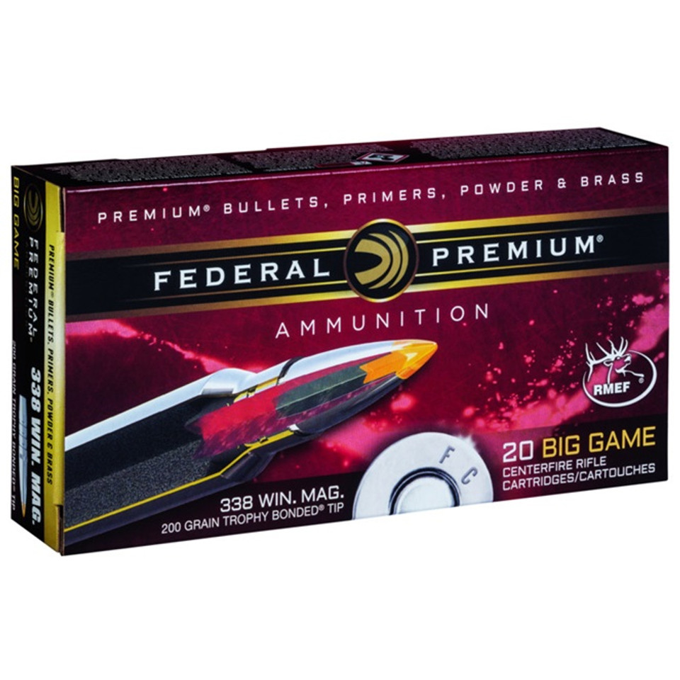Federal Federal P338TT2 Premium 338 Win Mag 200 GR Trophy Bonded Tip TB 20 Bx 10 Cs