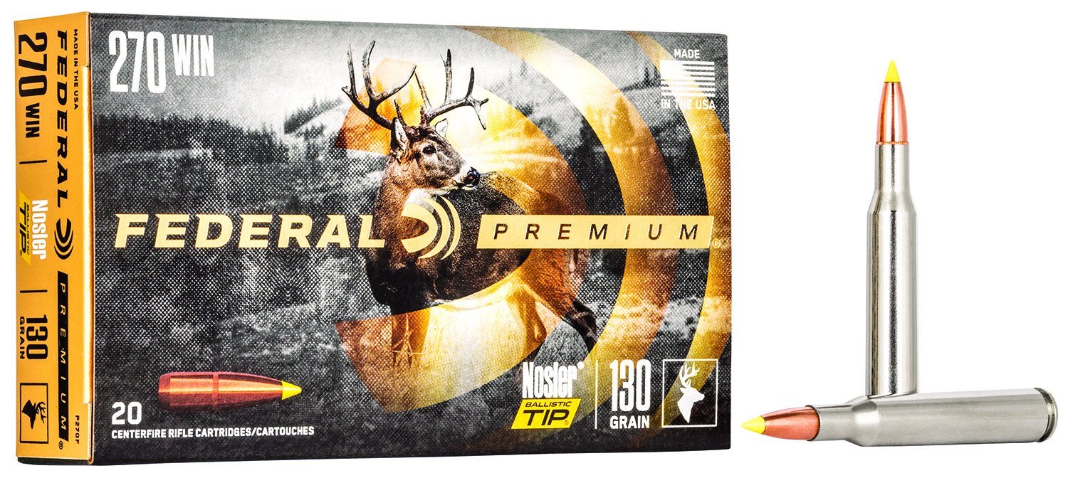 Federal Federal P270F Premium 270 Win 130 GR Nosler Ballistic Tip Nbt 20 Bx 10 Cs