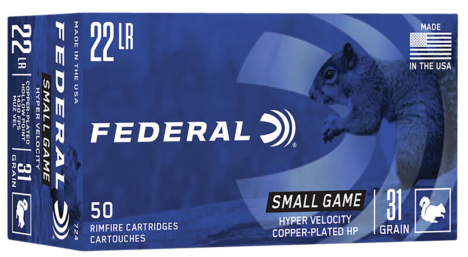 Federal Federal 724 Game Shok 22 LR 31 GR Copper Plated Hollow Point Cphp 50 Bx 100 Cs