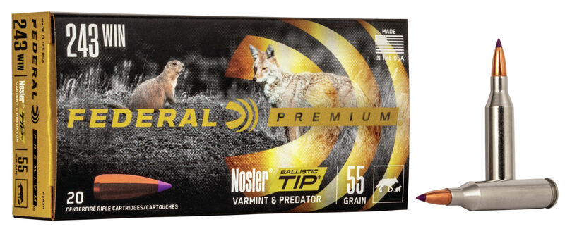Federal Federal P243H Premium V Shok 243 Win 55 GR Nosler Ballistic Tip Nbt 20 Bx 10 Cs