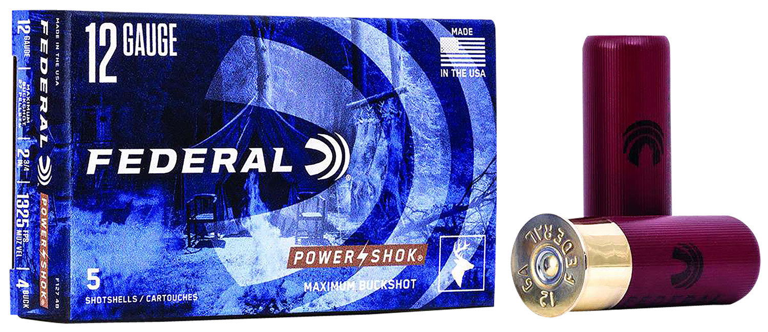 Federal FEDERAL AMMO 12Ga 2-3/4" Max. 27 Pellets-4 Buck 5rd Power-Shok