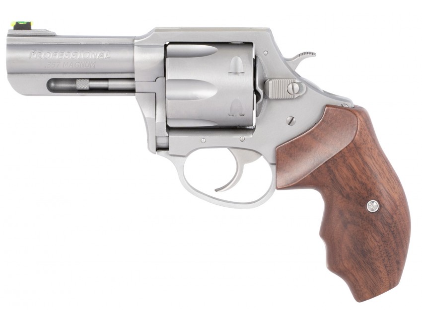 CHARTER ARMS Professional V 357 Mag 3" 6rd Revolver - Stainless w/ Contoured Walnut Grips