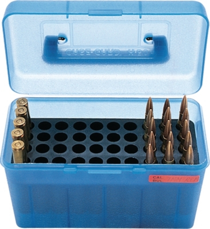 MTM Deluxe Ammo Box 50rd Handle 223, 204 Ruger Clr-Blu