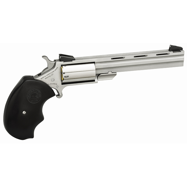 NAA Mini-Master 22 WMR 4" 5rd Mini Revolver - Stainless / Rubber Grip