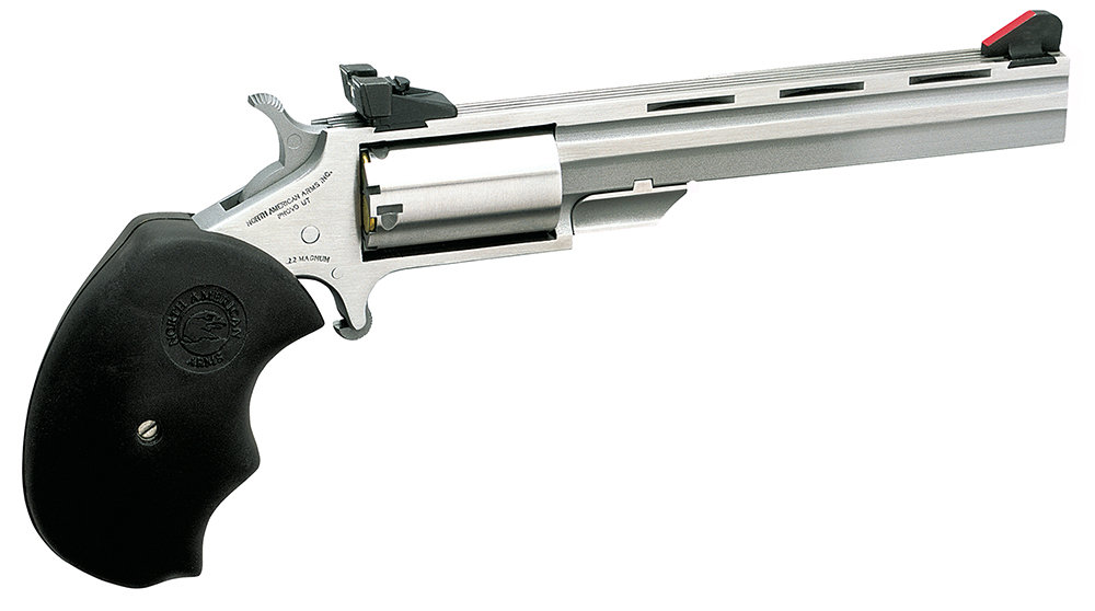 NAA Mini-Master 22 WMR 4" 5rd Mini Revolver - Stainless / Black Rubber Grips