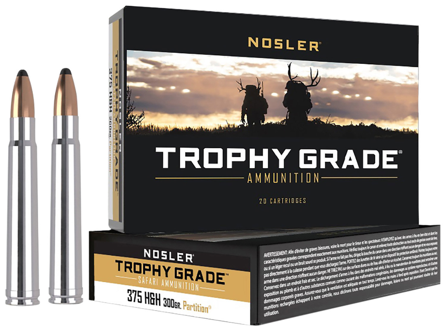 Nosler Nosler 40608 Safari 375 Hh Mag 300 GR Nosler Solid 20 Bx 10 Cs