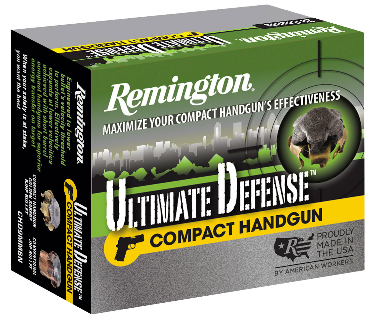 Remington REMINGTON Ultimate Defense Compact 9mm 124gr Jacketed Hollow Point Ammunition | 20 Rounds